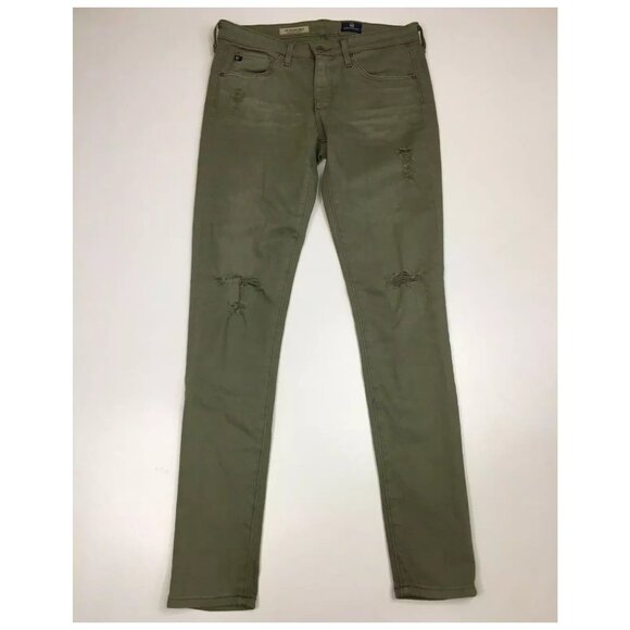 AG ADRIANO GOLDSCHMIED Green Distressed The Legging Ankle Super Skinny Jeans - Picture 1 of 13
